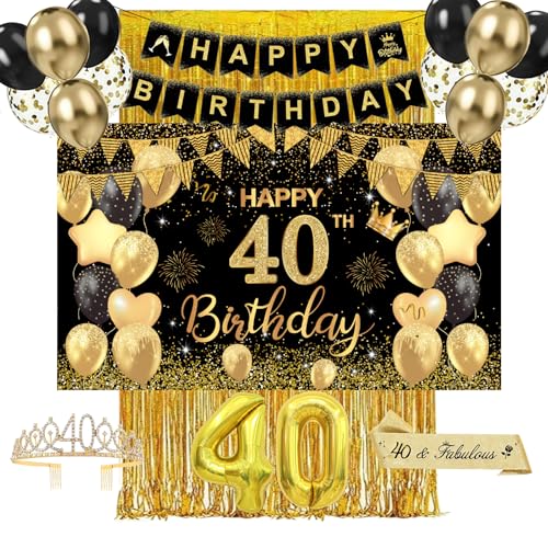 Deko 40. Geburtstag Männer & Frauen – Schwarz Gold Geburtstagsdeko Set mit Happy Birthday Banner, Ballons und Party Zubehör – Perfekte 40. Geburtstag Deko für Männer & Frauen Deko 40. Geburtstag Männer & Frauen – Schwarz Gold Geburtstagsdeko Set mit Happy Birthday Banner, Ballons und Party Zubehör – Perfekte 40. Geburtstag Deko für Männer & Frauen von Fakindiy