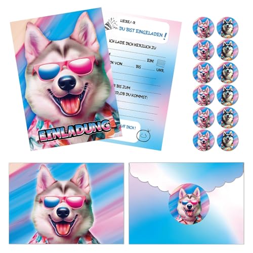 Fakindiy 12pcs Einladungskarten Kindergeburtstag - Hund Einladungskarten - einladungskarten kindergeburtstag mädchen und jungen - Kindergeburtstag Partyeinladungen mit Umschlägen und Aufkleber von Fakindiy