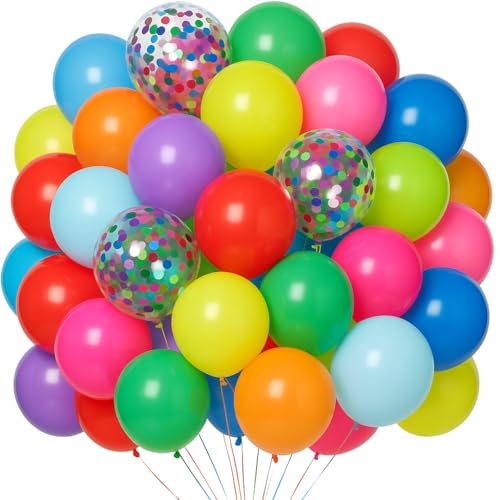 Fakindiy Bunte Luftballons Set – 66x 12 Zoll Luftballons für Geburtstag, Hochzeit & Partydeko, Heliumgeeignet, Inkl. Ballon Girlande & 70 Klebepunkte von Fakindiy