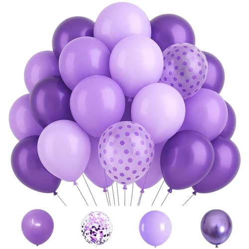 Lila und Weiß Luftballons 100 Stück - 12 Zoll Dunkel Lila Metallic Lila Ballons Latex Weiß Ballons Konfetti Ballon für Party Geburtstag Hochzeit Dschungel Babyparty von Fakindiy