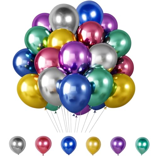 Luftballons Geburtstag, 60 Stück Metallballons Ballons 12 Zoll Luftballon, Latexballons Helium Ballons,Party Deko Geburtstagsdeko Hochzeit Taufe Deko von Fakindiy