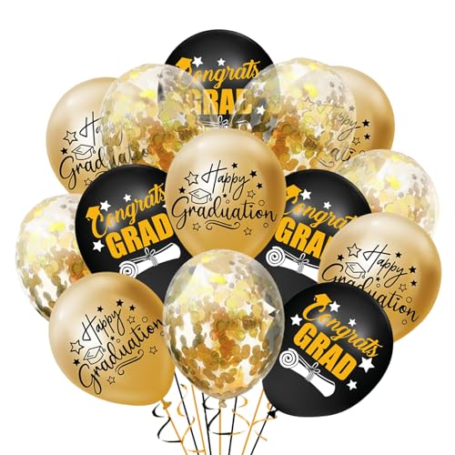 18Pcs Graduation Ballons mit Pailletten Schwarz und Gold Graduation Party Latex-Ballons für Klasse Gratulation Ballon für Graduation Ceremony Party Supplies Dekorationen von Falafoty