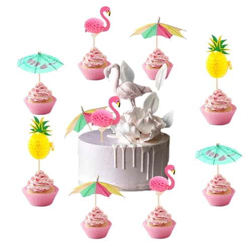 24 PCS Hawaii Cupcake Toppers Sommer Hawaiian Luau Tropisches Thema Flamingo Cupcake Toppers für Hawaiian Cocktail Bars Hochzeiten Geburtstag Party Dekorationen Zubehör (C) von Falafoty