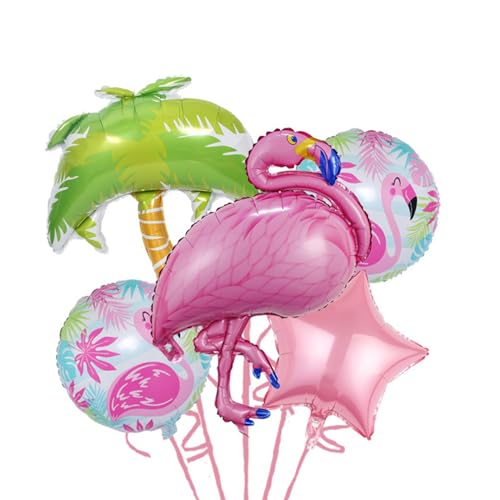 5 PCS Hawaiian Ballons Flamingo Kokosnuss Baum Aluminium Folie Ballon Geschenk für Kinder Luau Sommer Geburtstag Party Baby Dusche Party Dekoration Zubehör von Falafoty