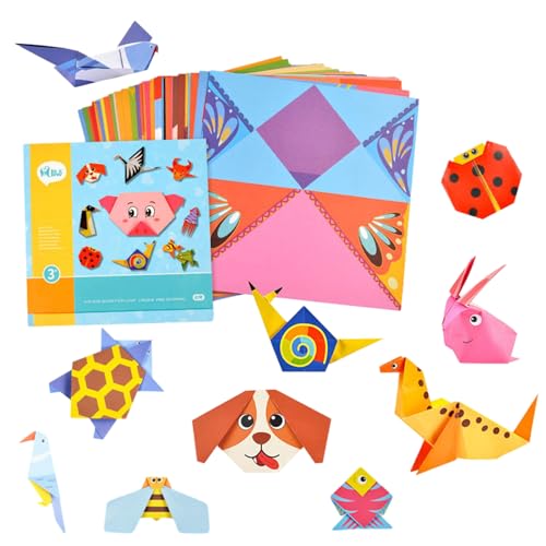 Bunte Origami Papier Kit für Kinder, 54 Blatt Doppelseitig Origami Papier mit Origami Buch, DIY Kunst und Basteln Faltpapier Origamipapier für Jungen Mädchen Geschenk zum Kindertag von Falafoty