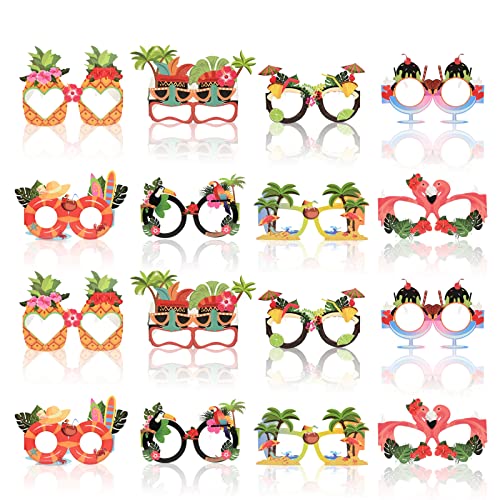 Falafoty 16 Stück Hawaiianische lustige Papiergläser Party Papiergläser Strand tropische Brille Strand Foto Requisiten Brillen Party Gastgeschenke Zubehör Sommer-Obstbrille für Kinder, Erwachsene von Falafoty
