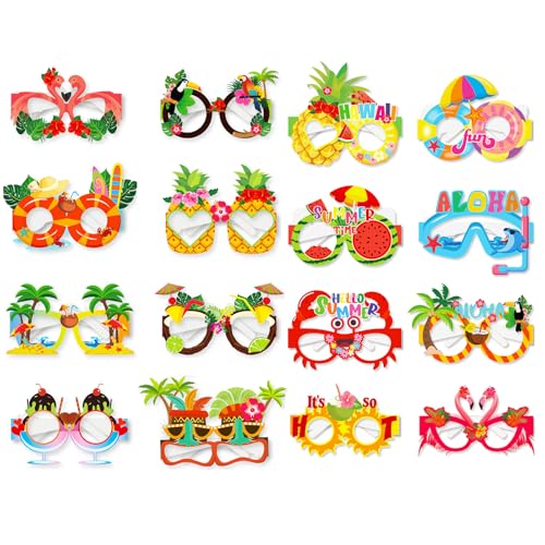 Falafoty 16 Stück Hawaiianische lustige Papiergläser Party Papiergläser Strand tropische Brille Strand Foto Requisiten Brillen Party Gastgeschenke Zubehör Sommer-Obstbrille für Kinder, Erwachsene (B) von Falafoty