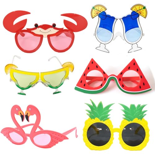 Falafoty 6 Paar Luau Party Sonnenbrille, Partybrille Funny Hawaiian Brille, Hawaii Tropical Brille Sommer Strand Party Foto Requisiten,Hawaii Kostüm Party Sonnenbrille für Sommer Strand Party Zubehör von Falafoty
