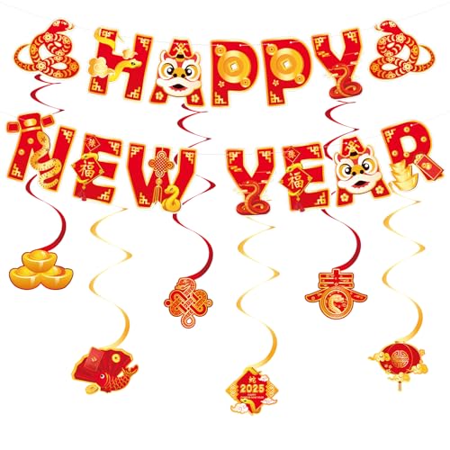 Falafoty Chinesische Neujahrsdekoration 2025, chinesische Schlange Decke hängende Wirbel mit Happy New Year Banner, Mondneujahr Frühling Festival Swirl Dekor, 2025 Schlange Neujahr Party Supplies Falafoty Chinesische Neujahrsdekoration 2025, chinesische Schlange Decke hängende Wirbel mit Happy New Year Banner, Mondneujahr Frühling Festival Swirl Dekor, 2025 Schlange Neujahr Party Supplies von Falafoty