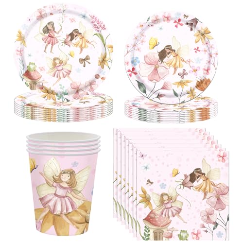 Fee Pappteller Party Set, Party Supplies Dekorationen, Party Elf Thema Papier, Pappbecher, Tissue, Teller, La Banner, Kuchen Power Strip, Pappteller Party Anzüge für Kinder Geburtstag Party (C) von Falafoty