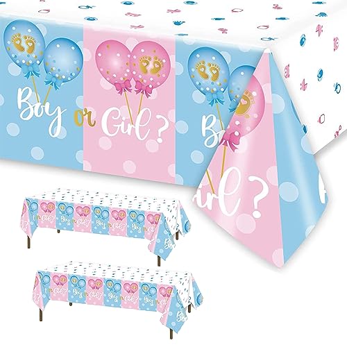 Gender Reveal Party Tischdecke 2PCS Rosa Blau Boy Or Girl Tischdecke Einweg wasserdichte Tischdecke zum Thema Ballon für Kinder Geburtstag Baby Shower Party Tischdekoration 137×274cm von Falafoty