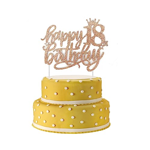 Falafoty Happy Birthday Cake Topper Happy Birthday Tortendeko Roségold Torten Topper Geburtstag für Desserts Mädchen Junge Kinder Geburtstag Babyparty Jubiläen Dekoration (18 Years) von Falafoty
