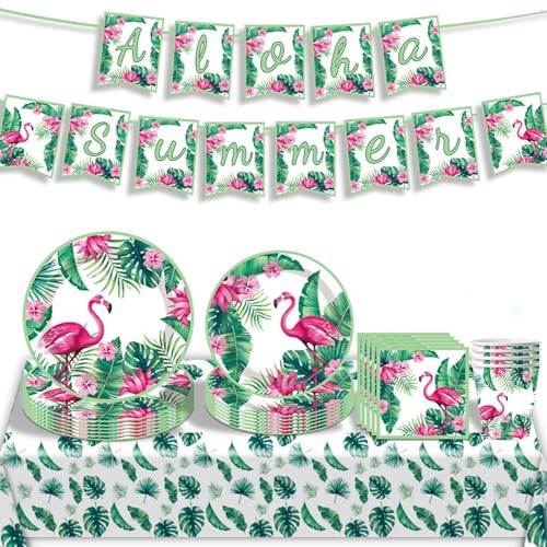 Hawaiianischer Flamingo-Palmenblätter, Partygeschirr, Aloha-Partyzubehör, Hawaii-Party-Geschirr, Flamingo-Thema, Banner, Pappteller, Servietten, Tasse für Sommer, tropische Aloha-Tischdekoration, 10 Hawaiianischer Flamingo-Palmenblätter, Partygeschirr, Aloha-Partyzubehör, Hawaii-Party-Geschirr, Flamingo-Thema, Banner, Pappteller, Servietten, Tasse für Sommer, tropische Aloha-Tischdekoration, 10 von Falafoty