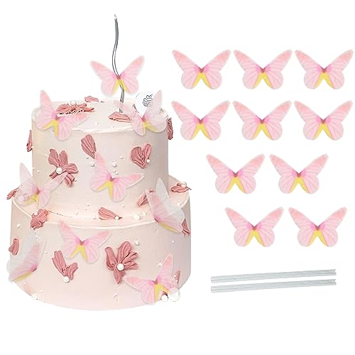 Schmetterling Kuchen Dekorationen 10PCS Lebhaft Schmetterling Kuchen Topper Dekorationen Schmetterling Cupcake Topper für Mädchen Frauen Geburtstag Hochzeit Party Tortendekoration (Rosa) von Falafoty