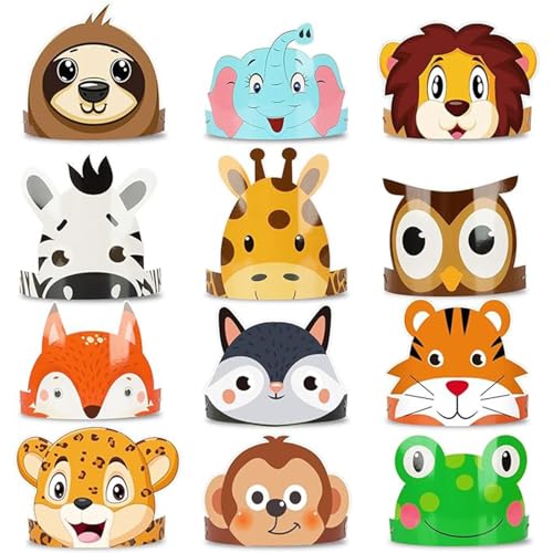 Tier Geburtstag Party Hüte, 24PCS Tierische Stirnbänder Dschungel Safari Tier Geburtstag Papier Party Krone für Kinder, Tierkostüm DIY Geschenk Fotorequisiten Zubehör für Kinder Geburtstag Fiesta Tier Geburtstag Party Hüte, 24PCS Tierische Stirnbänder Dschungel Safari Tier Geburtstag Papier Party Krone für Kinder, Tierkostüm DIY Geschenk Fotorequisiten Zubehör für Kinder Geburtstag Fiesta von Falafoty