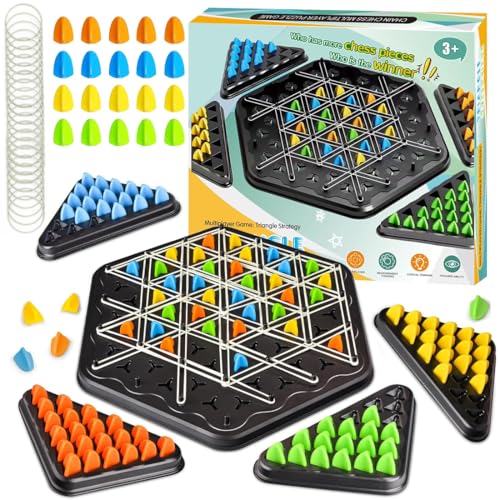 Triggle Spiel, Dreiecksschach, Triggle Geometrisches Schachspiel, Riggle Borad Spiel Triggle Spiel mit Gummibänder Tabletop Taktikspiel Logik Spiele für 2-4 Personen, Extra Stark Kleber Trap von Falaquer