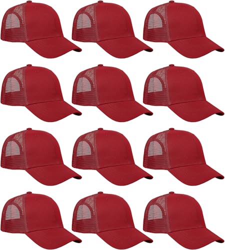 Falari Trucker-Hüte aus Netzstoff, 6 Paneele, für Damen und Herren, Burgunderrot, 12 Stück von Falari