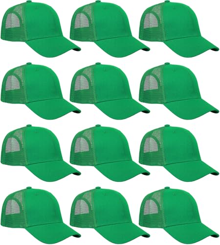 Falari Trucker-Hüte aus Netzstoff, 6 Paneele, für Damen und Herren, Kelly-Grün, 12 Stück von Falari