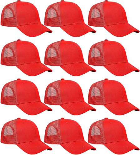Falari Trucker-Hüte aus Netzstoff, 6 Paneele, für Damen und Herren, Rot, 12 Stück von Falari