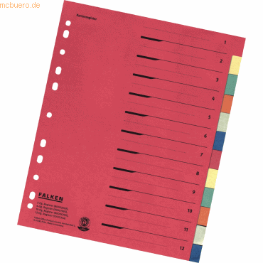 Falken Register A4 blanko Karton 12-teilig farbig von Falken