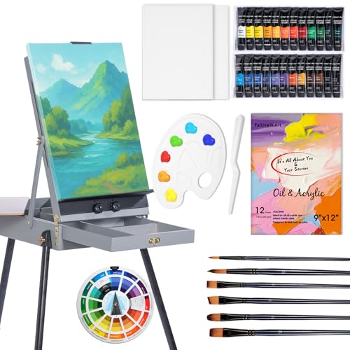 Falling in Art Künstler-Malset mit französischer Staffelei, 37-teilig, professionelles Staffelei-Set mit Leinwand, Pinsel, Farben, geeignet für Erwachsene, Künstler und Anfänger, Grau Falling in Art Künstler-Malset mit französischer Staffelei, 37-teilig, professionelles Staffelei-Set mit Leinwand, Pinsel, Farben, geeignet für Erwachsene, Künstler und Anfänger, Grau von Falling in Art