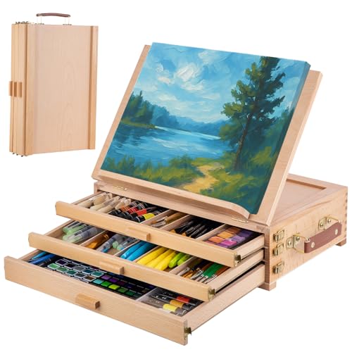 Falling in Art Tischstaffelei mit Skizzenbox-Aufbewahrung, tragbare Schreibtisch-Staffelei aus Buchenholz mit 3 Schubladen, verstellbarer Tisch-Malständer für Jugendliche und Erwachsene Falling in Art Tischstaffelei mit Skizzenbox-Aufbewahrung, tragbare Schreibtisch-Staffelei aus Buchenholz mit 3 Schubladen, verstellbarer Tisch-Malständer für Jugendliche und Erwachsene von Falling in Art