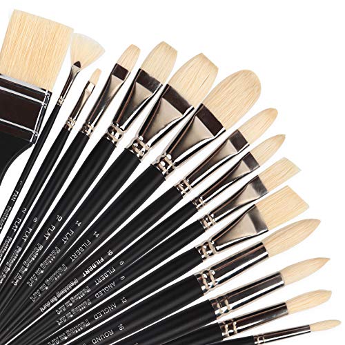 Professionelles Pinsel-Set mit natürlichen Borsten, 15 Pinsel mit langem Griff für Acrylmalerei, Ölpinsel von Fächern, runden, abgewinkelten, Filbert- und Chipspitzen mit Bambus-Aufbewahrungstasche Professionelles Pinsel-Set mit natürlichen Borsten, 15 Pinsel mit langem Griff für Acrylmalerei, Ölpinsel von Fächern, runden, abgewinkelten, Filbert- und Chipspitzen mit Bambus-Aufbewahrungstasche von Falling in Art