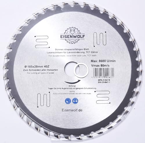 185x20 mm Sägeblatt Top Qualität Kreissägeblatt für Holz mit 40 TCT-Zähnen von Falon-Tech
