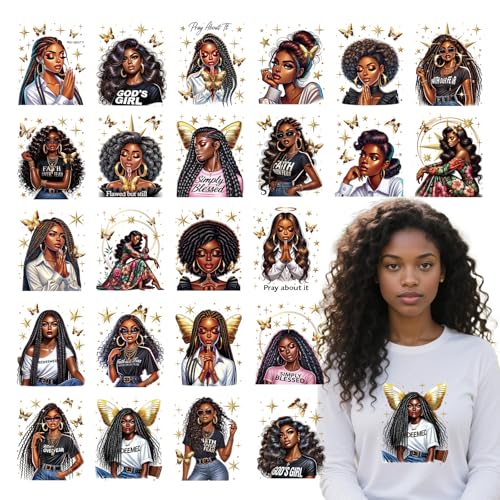 Falueqg Black Girl Bügelbilder – 24 Stück große schwarze Frauen DTF Transfers bereit zum Drücken, afrikanische amerikanische Frauen, Bügelbilder, Flicken, Wärmetransfer-Aufkleber für selbstgemachte Falueqg Black Girl Bügelbilder – 24 Stück große schwarze Frauen DTF Transfers bereit zum Drücken, afrikanische amerikanische Frauen, Bügelbilder, Flicken, Wärmetransfer-Aufkleber für selbstgemachte von Falueqg