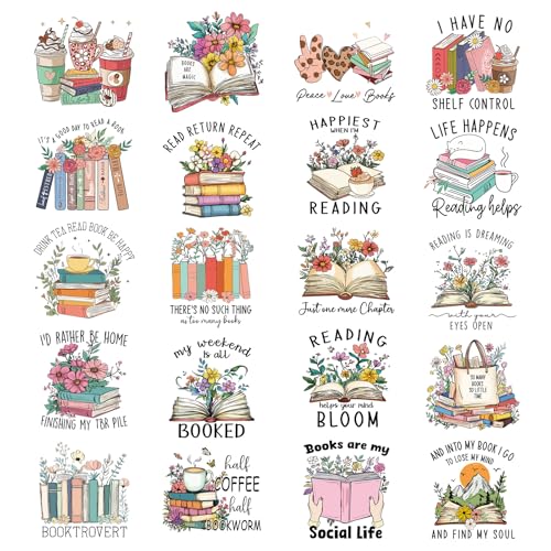 Falueqg Buchliebhaber Bügelbilder – 20 Stück DTF-Übertragungen, bereit zum Drücken, Lesen, Aufbügeln, Aufnäher, Vintage-Blume, Wärmetransfer für T-Shirts, Hoodies, Kleidung, Taschen, Bücherwürmer Falueqg Buchliebhaber Bügelbilder – 20 Stück DTF-Übertragungen, bereit zum Drücken, Lesen, Aufbügeln, Aufnäher, Vintage-Blume, Wärmetransfer für T-Shirts, Hoodies, Kleidung, Taschen, Bücherwürmer von Falueqg