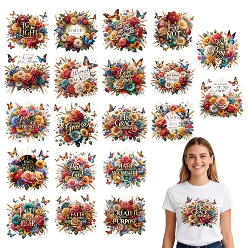 Falueqg DTF Transfers Bügelbilder mit christlichem Blumenmuster, Bibelvers zum Aufbügeln für T-Shirts, religiöser Glaube, Wärmeapplikationen für Kleidung, Hut, Tasche, Kissen, Basteln, 20 Stück Falueqg DTF Transfers Bügelbilder mit christlichem Blumenmuster, Bibelvers zum Aufbügeln für T-Shirts, religiöser Glaube, Wärmeapplikationen für Kleidung, Hut, Tasche, Kissen, Basteln, 20 Stück von Falueqg