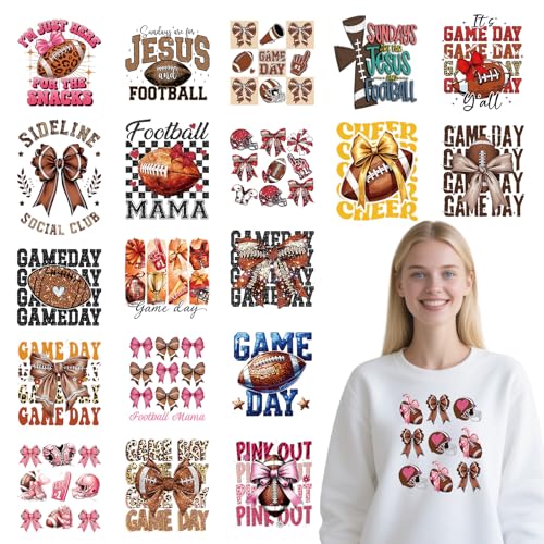 Falueqg Dtf Transfers, fertig zum Drücken, Fußball-Bügelbilder, 20 Stück, für T-Shirts, Fußballmama zum Aufbügeln, für Sportball, Spieltag, Hitze, Vinyl-Aufkleber für Hoodies, Kleidung, Taschen, DIY Falueqg Dtf Transfers, fertig zum Drücken, Fußball-Bügelbilder, 20 Stück, für T-Shirts, Fußballmama zum Aufbügeln, für Sportball, Spieltag, Hitze, Vinyl-Aufkleber für Hoodies, Kleidung, Taschen, DIY von Falueqg