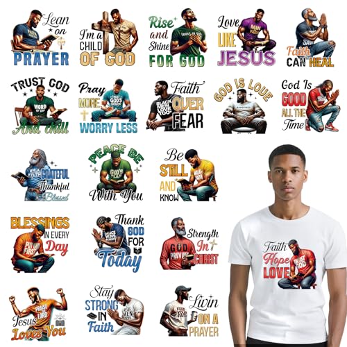 Falueqg Dtf Transfers Bügelbild für T-Shirts, Glaube, christliche Aufnäher, religiöser Jesus Mann, Wärme-Sublimationsaufkleber für selbstgemachte Kleidung, Hoodies, 20 Stück von Falueqg
