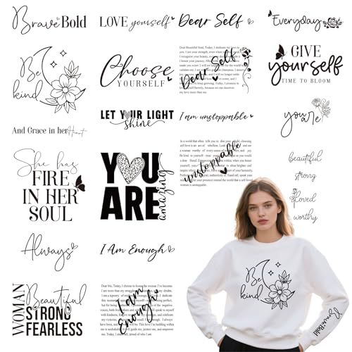 Falueqg Dtf Transfers Ready to Press – 20 Stück Motivierende Ärmeldesigns zum Aufbügeln, positive Bestätigung, Aufbügler für T-Shirts, ermutigende Wärmeübertragung für selbstgemachte Hoodies Kleidung von Falueqg