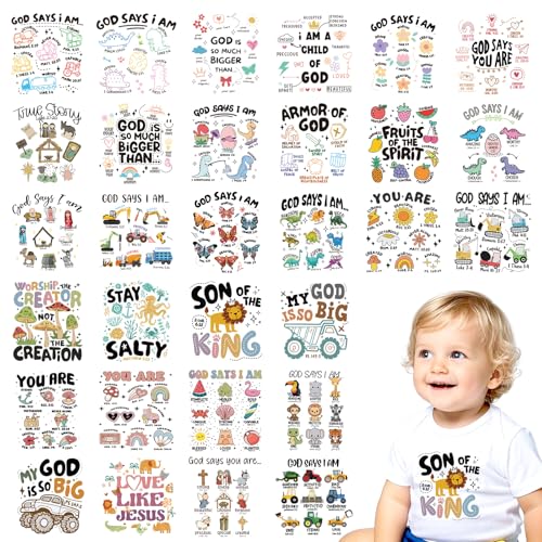 Falueqg Dtf Transfers Ready to Press – 30 Stück christliche Baby-Bügelbilder, Babyparty-Aufkleber zum Aufbügeln, Aufkleber für Baby-Body, Wärmetransfer-Vinyl für Baby-Einteiler, Lätzchen Falueqg Dtf Transfers Ready to Press – 30 Stück christliche Baby-Bügelbilder, Babyparty-Aufkleber zum Aufbügeln, Aufkleber für Baby-Body, Wärmetransfer-Vinyl für Baby-Einteiler, Lätzchen von Falueqg