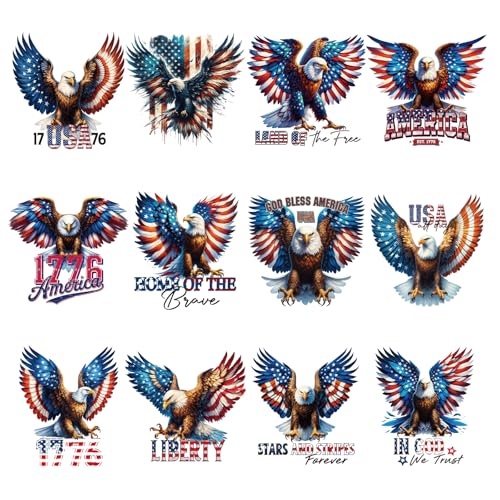 Falueqg Weißkopfseeadler zum Aufbügeln – 12 Stück DTF-Transfers zum Drücken, amerikanische Vögel-Flagge, zum Aufbügeln auf T-Shirts, Unabhängigkeitstag, 4. Juli, patriotische Wärmeübertragung für Falueqg Weißkopfseeadler zum Aufbügeln – 12 Stück DTF-Transfers zum Drücken, amerikanische Vögel-Flagge, zum Aufbügeln auf T-Shirts, Unabhängigkeitstag, 4. Juli, patriotische Wärmeübertragung für von Falueqg