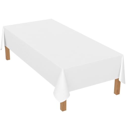 Famibay Tischdecke Abwaschbar Weiß Tischdecke Rechteckig 150 x 260cm Lang Polyester Tischdecken für Esszimmer Party Hochzeiten Haushalt von Famibay