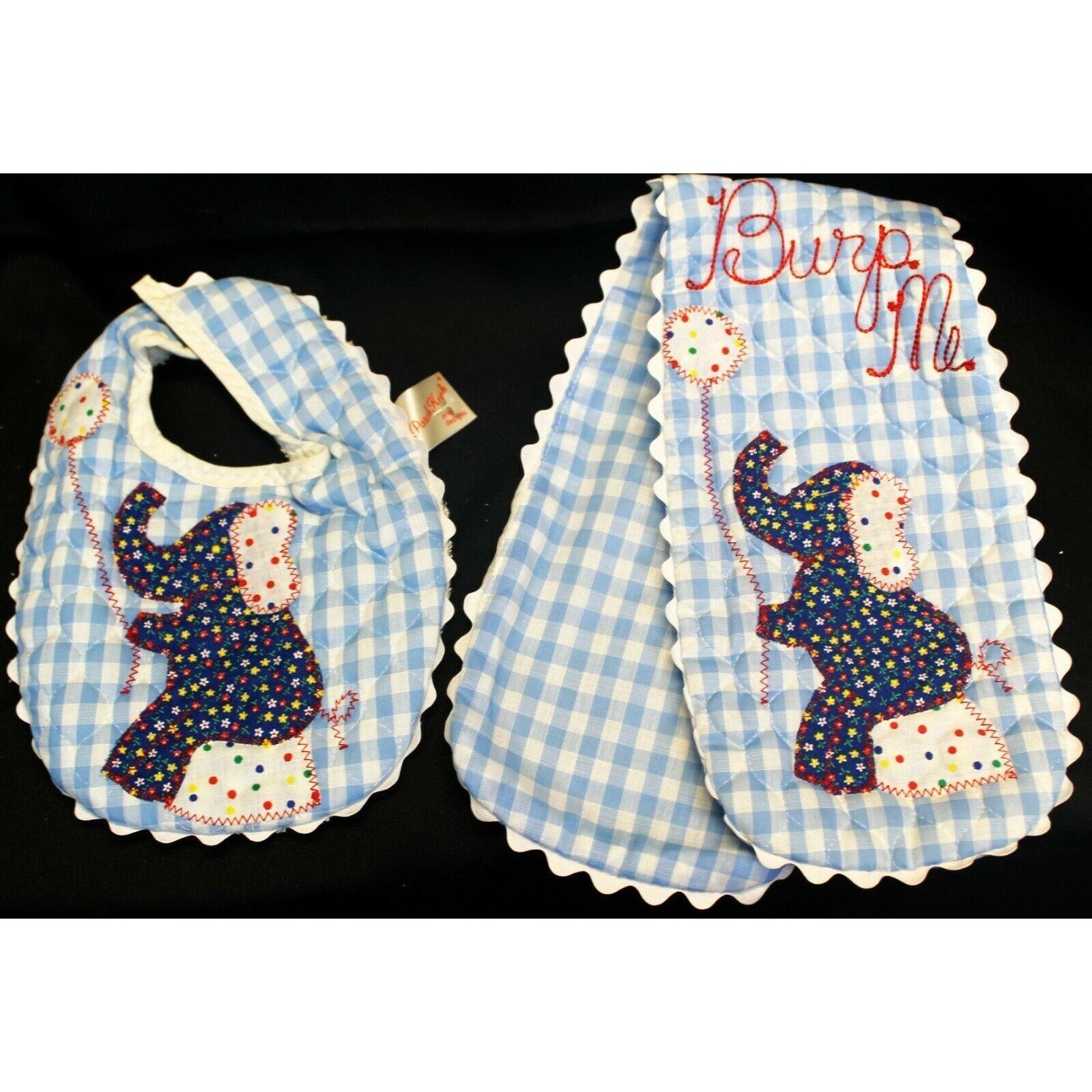 Patchkraft Baby Lätzchen Spucktuch-Set Glücksbringer Elefant Blau Vichy-Karo von AtticFairies