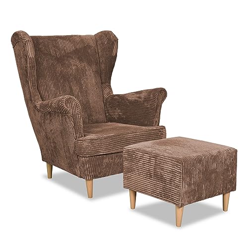 Family Meble Ohrensessel Cord mit Hocker, Modell Bonito, Skandinavisch, Relaxsessel aus Webstoff, Loungesessel, Sessel mit Fußstütze, Bequemer Sessel, Für Wohnzimmer, Esszimmer, Schlafzimmer, Braun Family Meble Ohrensessel Cord mit Hocker, Modell Bonito, Skandinavisch, Relaxsessel aus Webstoff, Loungesessel, Sessel mit Fußstütze, Bequemer Sessel, Für Wohnzimmer, Esszimmer, Schlafzimmer, Braun von Family Meble