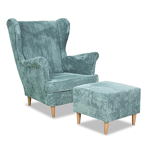 Family Meble Ohrensessel Cord mit Hocker, Modell Bonito, Skandinavisch, Relaxsessel aus Webstoff, Loungesessel, Sessel mit Fußstütze, Bequemer Sessel, Für Wohnzimmer, Esszimmer, Schlafzimmer, Mint Family Meble Ohrensessel Cord mit Hocker, Modell Bonito, Skandinavisch, Relaxsessel aus Webstoff, Loungesessel, Sessel mit Fußstütze, Bequemer Sessel, Für Wohnzimmer, Esszimmer, Schlafzimmer, Mint von Family Meble