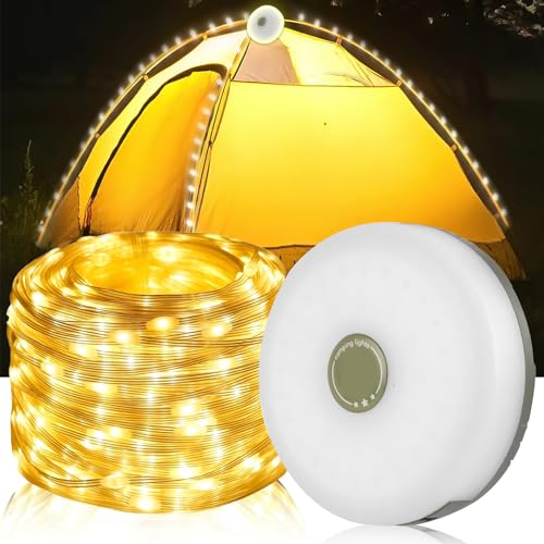 Famini Tragbare LED Lichterkette für den Außenbereich, 10M Aufrollbar, Wasserdicht, Batterie/USB Wiederaufladbar, Campinglampe. Perfekt für Camping [Energieklasse A+++] von Famini