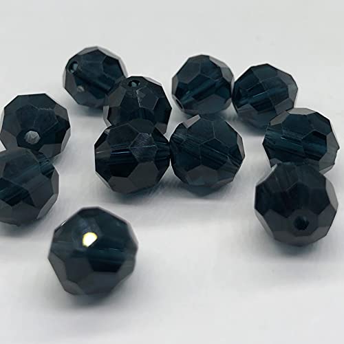FAMLEAF 10 mm 100 Stück Kristall-Glasperlen zur Schmuckherstellung, runde Glasperlen, facettierte Glasperlen, facettierte Glaskristall-Perlen (tintenblau) von Famleaf