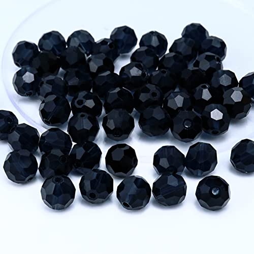 FAMLEAF 8 mm 100 Stück Kristall-Glasperlen zur Schmuckherstellung, runde Glasperlen, facettierte Glasperlen, facettierte Glaskristall-Perlen (schwarz) von Famleaf