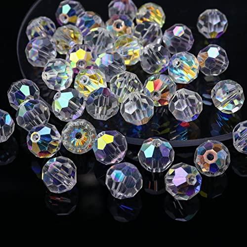FAMLEAF Glasperlen, 10 mm, 70 Stück, runde Glasperlen, facettierte Glaskristall-Perlen, Glasperlen für Schmuckherstellung (AB-Farbe) von Famleaf