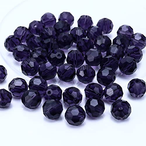 FAMLEAF Kristallglasperlen, 6 mm, 100 Stück, Glasperlen für Schmuckherstellung, runde Glasperlen, facettierte Glasperlen, facettierte Glaskristall-Perlen (Violett) von Famleaf