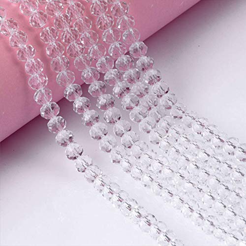 FAMLEAF Kristallglasperlen, 6 mm, 395 Stück, facettierte Rondelle-Kristall-Perlen, Glasperlen für Schmuckherstellung, perfekt für die Herstellung von Armbändern, Weihnachtsschmuck (transparent) von Famleaf