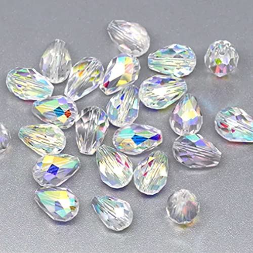 FAMLEAF Kristallglasperlen, Tropfenform, Wassertropfenförmige Glasperlen, vertikales Loch, facettierte Glasperlen, 50 Stück, 10 x 15 mm von Famleaf