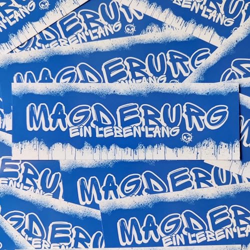Fan-Kultur Xperience 100x Magdeburg Sticker/Aufkleber 'Ein Leben lang'/ Fußball Fanartikel/ 14,8x5,0 cm/PVC/wetterfest von Fan-Kultur Xperience