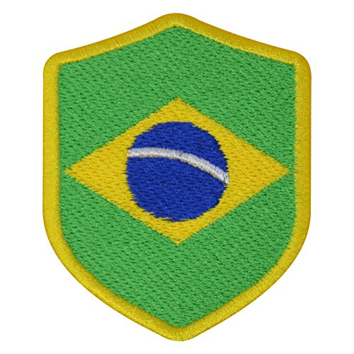 FanShirts4u Aufnäher - BRASILIEN - Wappen - 7 x 5,6cm - Bestickt Flagge Patch Badge Fahne Brasil (gelbe Umrandung) von FanShirts4u
