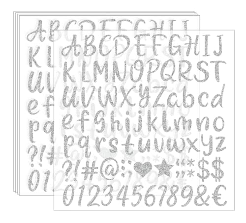 Niedliche Buchstaben zum Aufbügeln, 2,5 cm, 375 Stück, zum Aufbügeln, Zahlen, Wärmetransfer-Buchstaben, Papier für Kleidung, Sport, Jersyes, T-Shirts, Teamname (Silber) von Fanbay